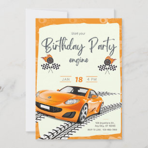 Tävla Car Däck Tracker Boy Birthday-inbjudan Inbjudningar