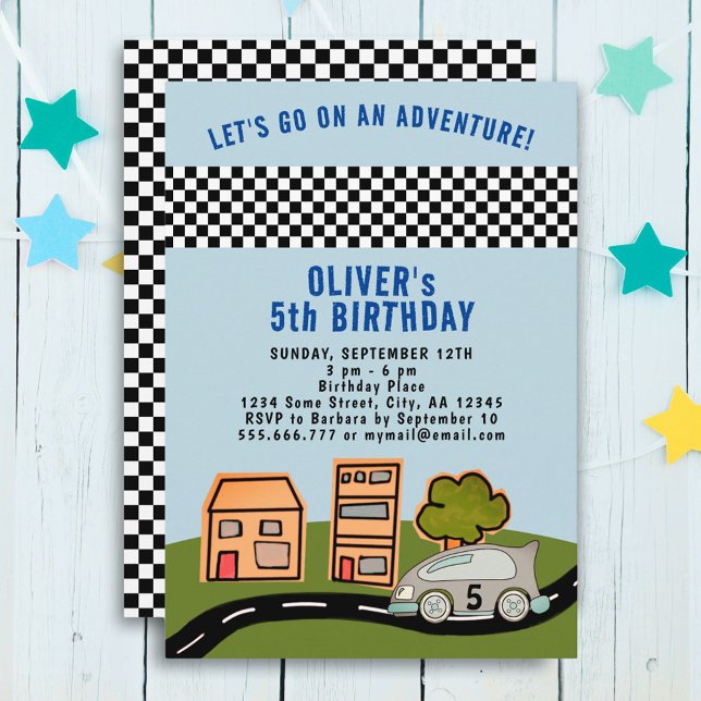 Tävla Car Road House Boy Birthday Inbjudningar (Skapare uppladdad)