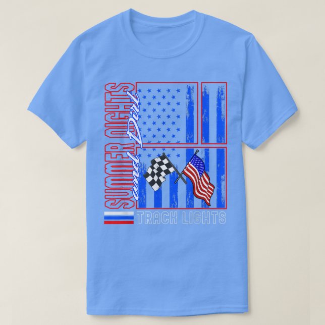 Tävla Car Summer Night Dirt Track Ljus USA flagga T Shirt (Design framsida)