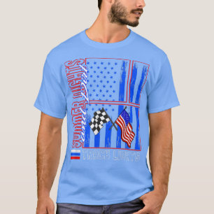 Tävla Car Summer Night Dirt Track Ljus USA flagga T Shirt