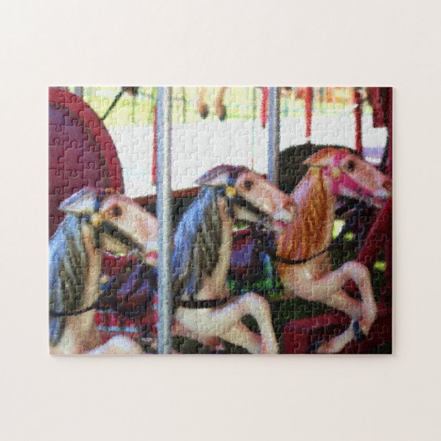 Tävla Carousel Horses Photo Painting Pussel (Horisontell)