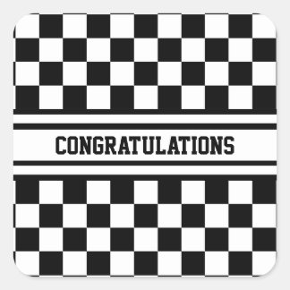 Tävla Checkated Winners Flagga Black and White Fyrkantigt Klistermärke