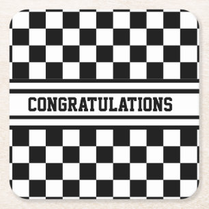 Tävla Checkated Winners Flagga Black and White Underlägg Papper Kvadrat