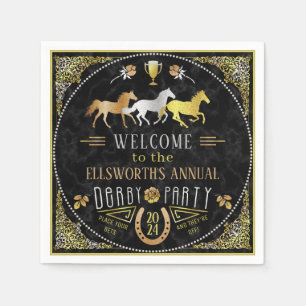 Tävla Derby Day Party Art Deco Black Guld Pappersservett