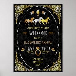 Tävla Derby Day Party Art Deco Black Guld Poster