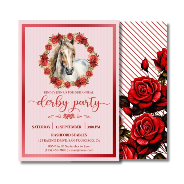 Tävla Derby Party Wandeans Ro Inbjudningar (Derby Racing Horse party invitation wreath roses)