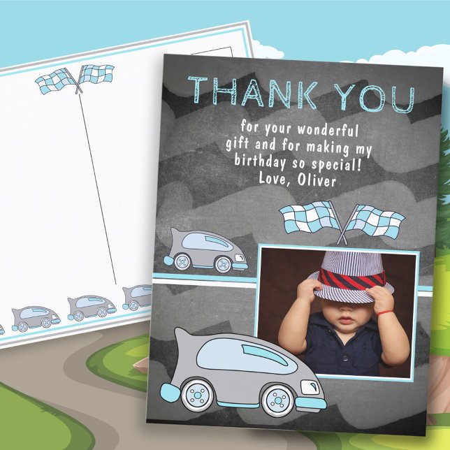 Tävla Flagga Chalkboard Photo Birthday Vykort (Skapare uppladdad)