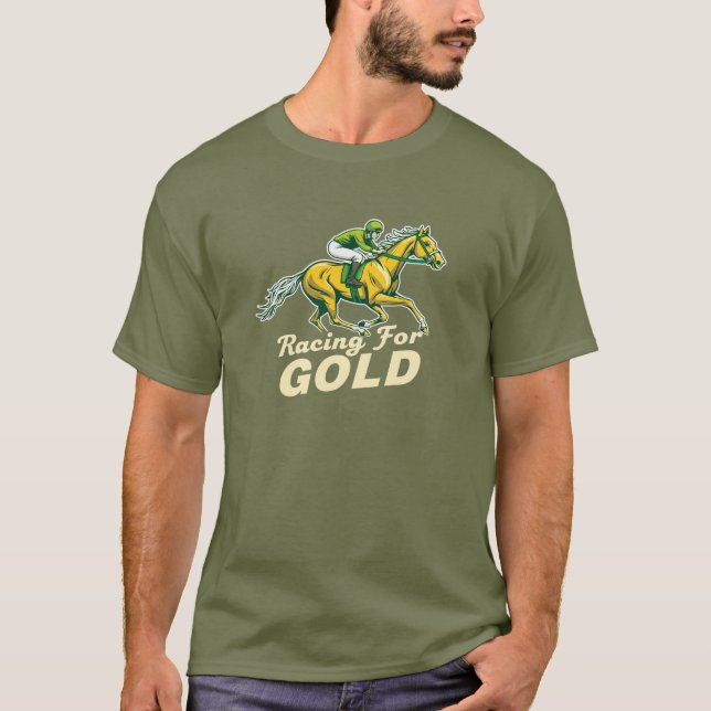 Tävla för Guld Horse Jockey Design T Shirt (Framsida)