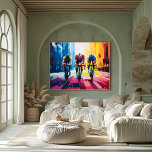 Tävla för popkonturcykel på Tävling-väggkonst - kl Poster<br><div class="desc">Den här kraftfulla popkonturscenen har tre cyklister i tävlan genom ett dynamiskt stadslandskap. Perfekt för att cykla entusiaster, den här teckningen fångar ett tävling spänning och beslutsamhet. Anpassa en av cyklisternas tröjor med ditt namn eller lägg till ett motiveringsmeddelande på resan för personlig beröring. Den här teckningen finns i många-storlekar...</div>