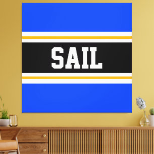 TÄVLA för SAIL Bright Blue Black White Gult Rand Canvastryck