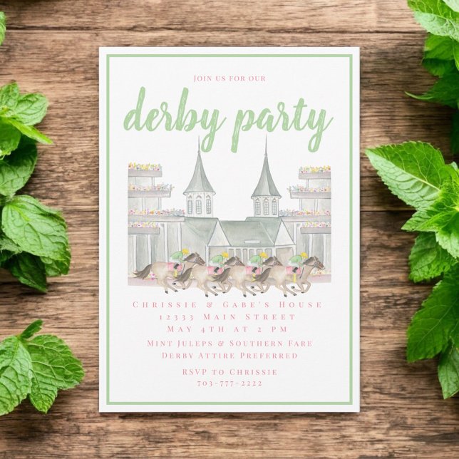 Tävla för vattendfärg Byggnad Derby Party Horse Inbjudningar (Skapare uppladdad)