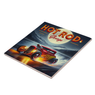 Tävla genom ett månbelyst landskap i hot rod kakelplatta