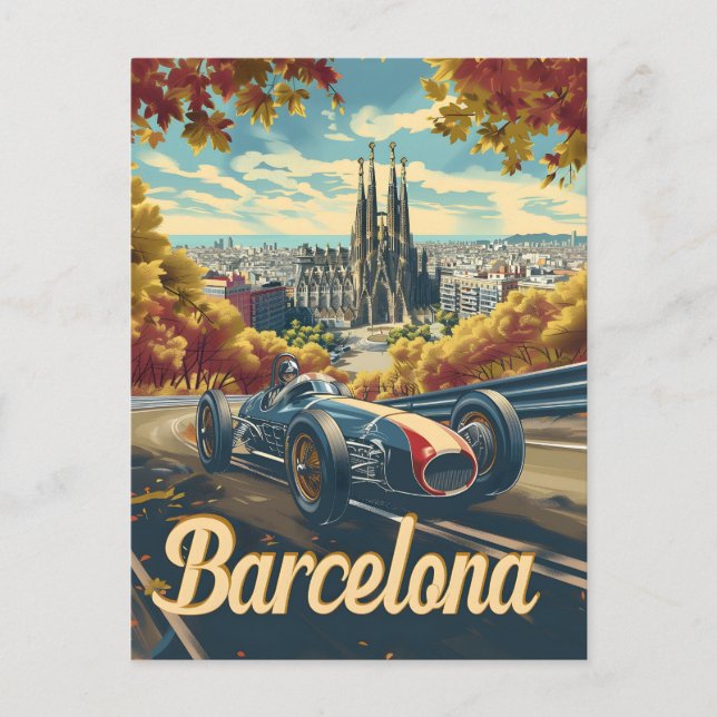Tävla i Barcelona vintage Vykort (Framsida)