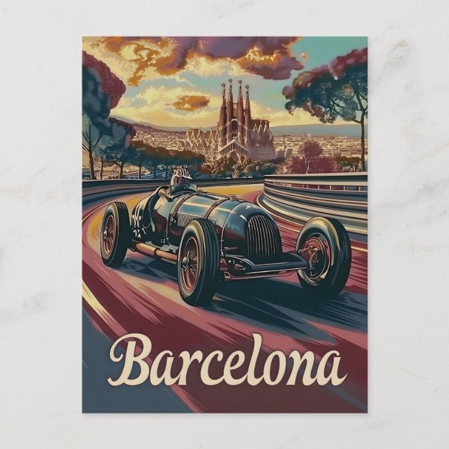 Tävla i Barcelona vintage Vykort (Framsida)