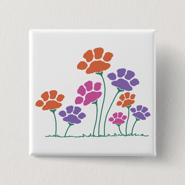 Tavla med blomster och tassavtryck knapp (Framsida)