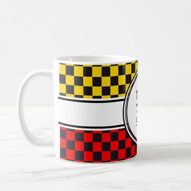 Tävla Mönster + bakgrund och text Kaffemugg (Vänster)