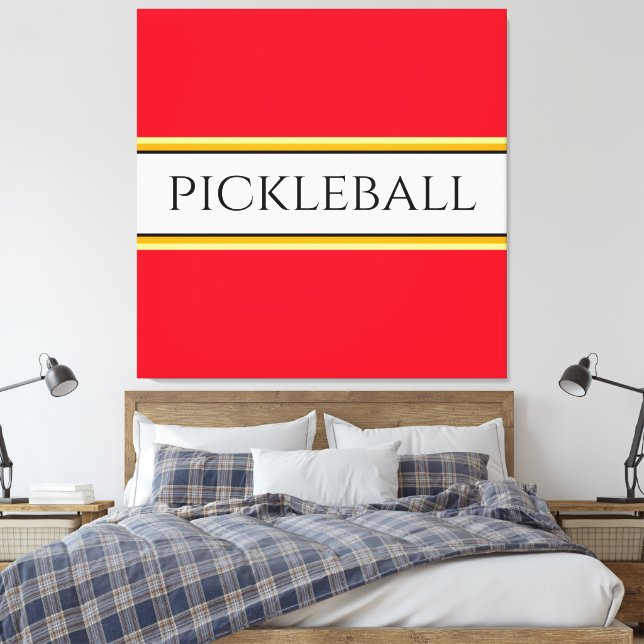Tävla Rand för ljusröd vit Orange PICKLEBALL Canvastryck (Insitu (sovrum))