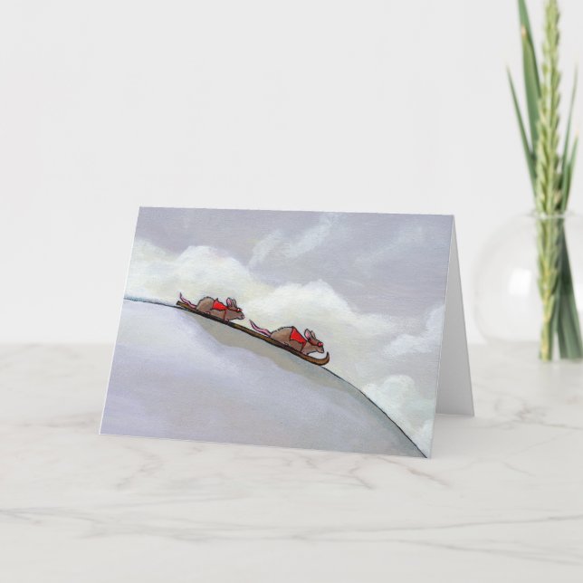 Tävla råttor skidar nedförsbacke roligt unika rått kort (Framsida)