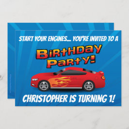 Tävla Red Tävling Car Flames Boy's Födelsedagsfest Inbjudningar