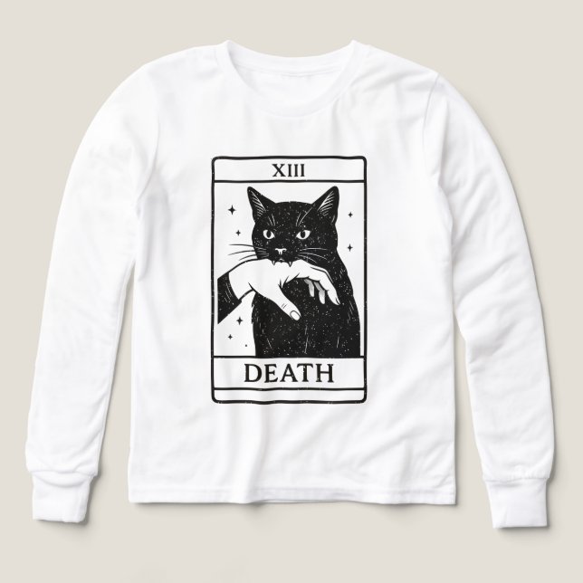 Tavla Svart Katt Tröja – Tarot Död Tee, Häxa (Design framsida)