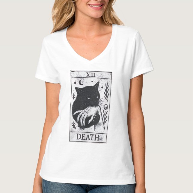 Tavla Svart Katt Tröja – Tarot Död Tee, Häxa (Framsida)