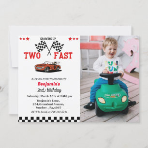 Tävla två snabbbilspojken 2:a födelsedag party inbjudningar