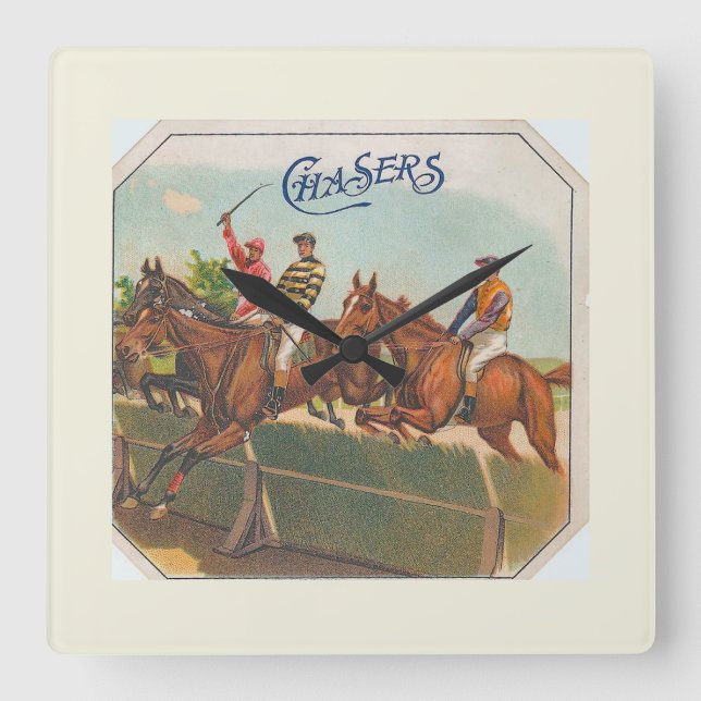 Tävlan Chasers Vintage Horse Fyrkantig Klocka (Framsida)