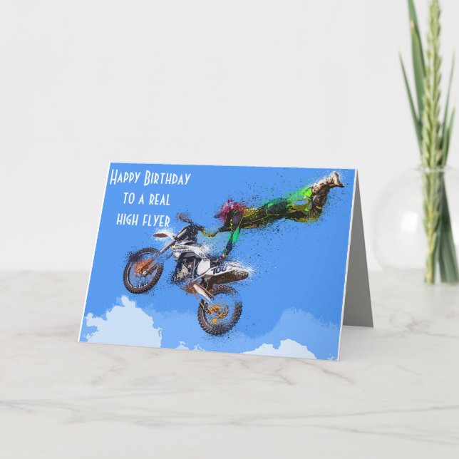 Tävlan Motocross Motorcycle Birthday Kort (Framsida)