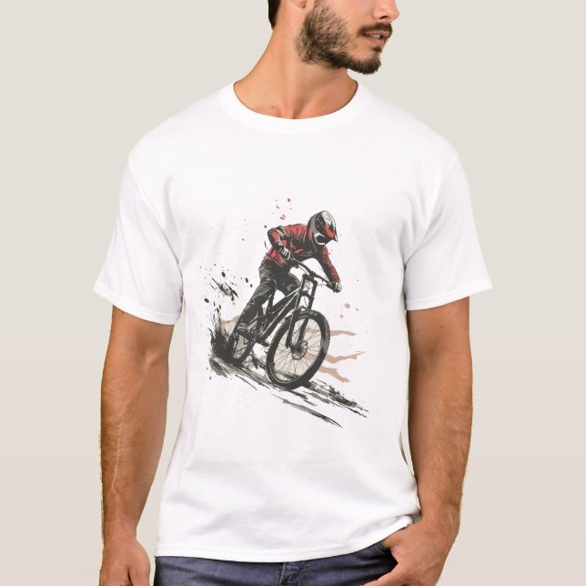 Tävlan Mountain Biker Down - Minimalist Art T Shirt (Framsida)