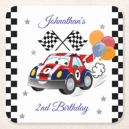 Tävlans Födelsedagsfest | Tävling bil och Flagga Underlägg Papper Kvadrat
