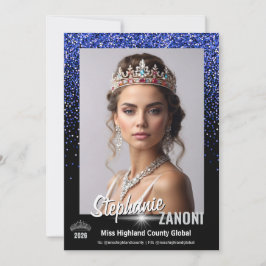 Tävling Autografkort Royal Blå Glitter QR-kod Inbjudningar
