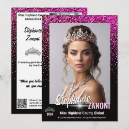 Tävling Autografkort Royal Rosa Glitter QR-kod Inbjudningar