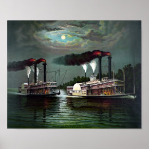 Tävling av Steamers Robt. E. Lee och Natchez Poster
