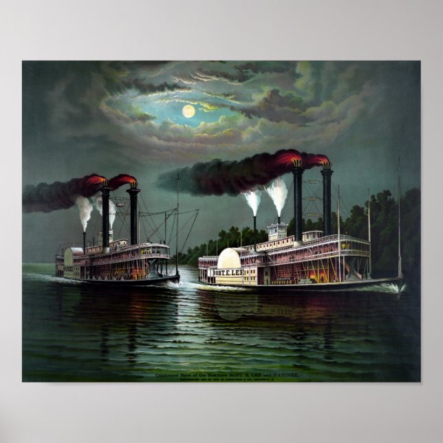 Tävling av Steamers Robt. E. Lee och Natchez Poster (Framsidan)