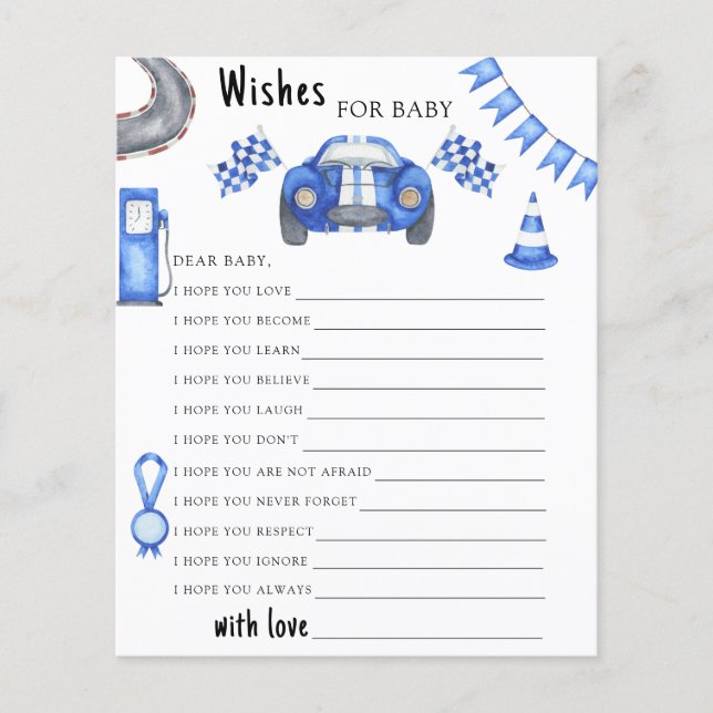 Tävling bil baby shower Önskningar för bebis (Framsida)