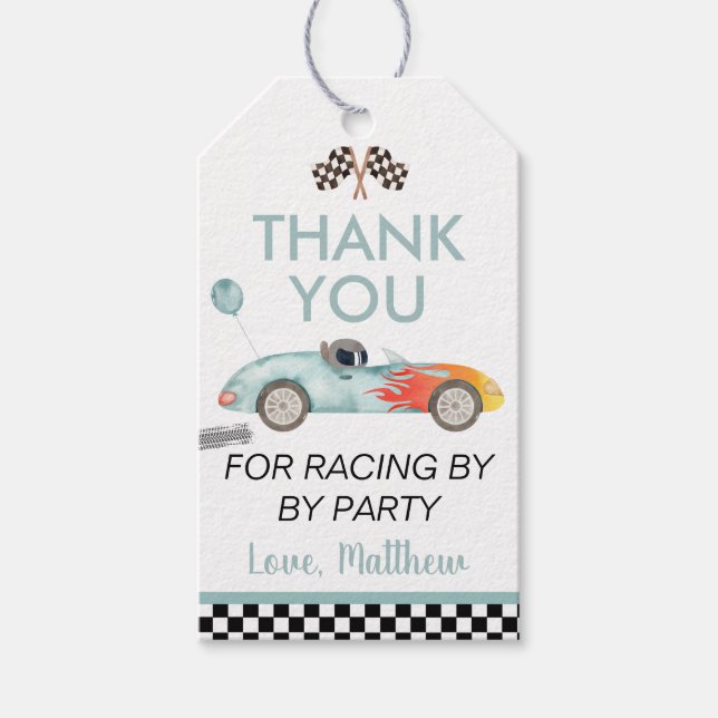Tävling-bilen 2:a födelsedag Tack Presentetikett (Framsidan)