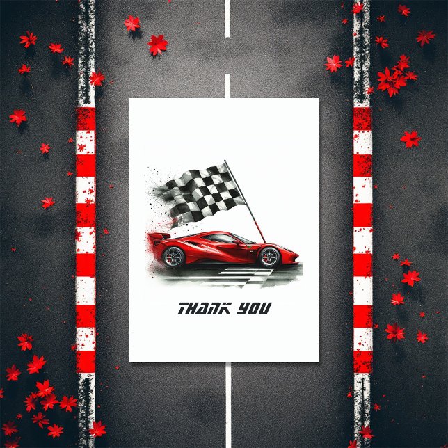 Tävling-bilens födelsedag tack kort (Race Car Birthday Thank You Card)