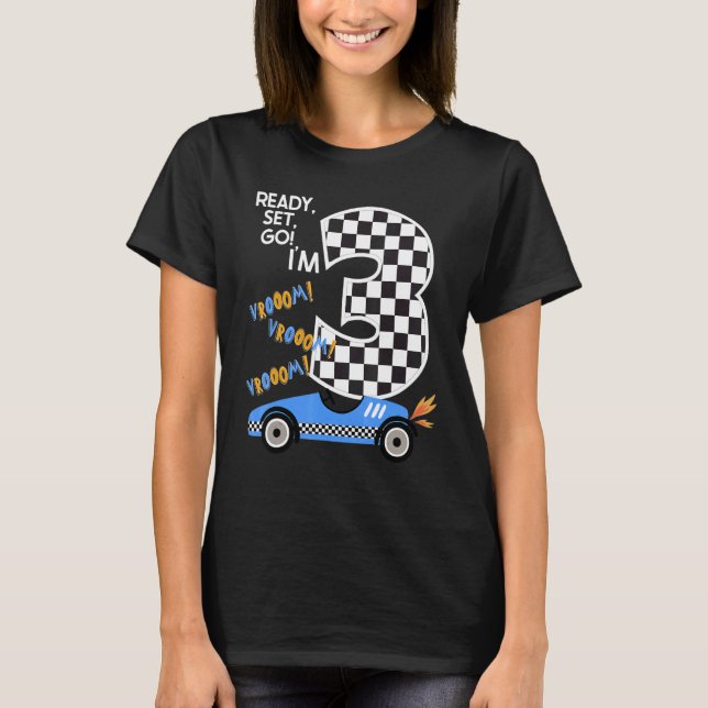 Tävling-bilförare 3:e födelsedag Party-Tävla, bilf T Shirt (Framsida)