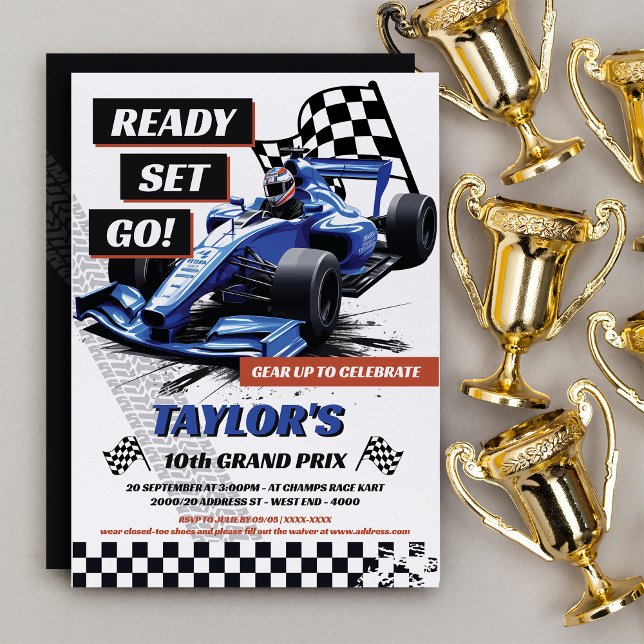 Tävling bilformel en Födelsedagsfest Inbjudningar (Race on over to this fantastic derby inspired invitation!)