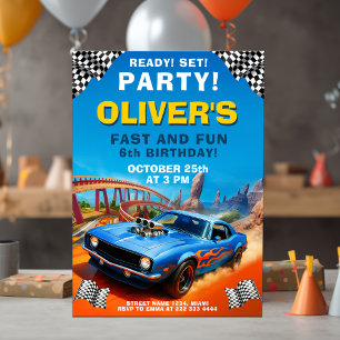 Tävling-bilsdagen, blåmuskelbilen Party Inbjudningar