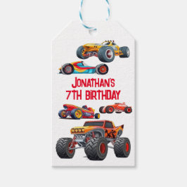 Tävling-bilsmonster Lastbil Cars Tävla Birthday Presentetikett