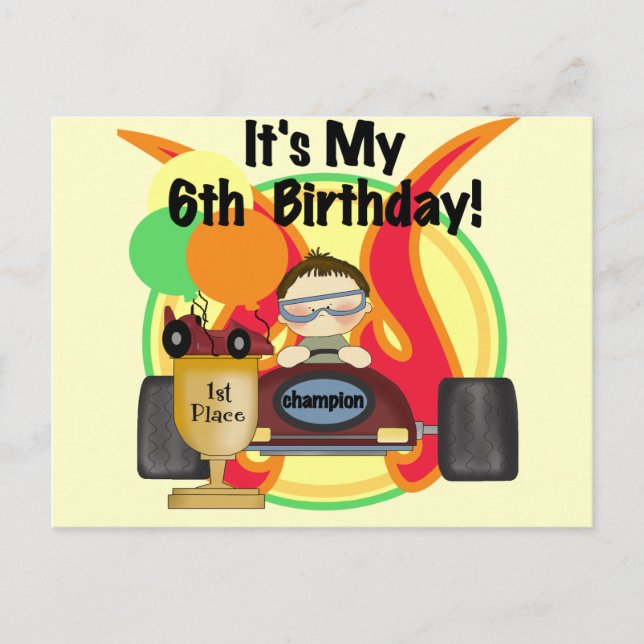 Tävling Car 6e Birthday Tshirts and Gifts Vykort (Framsida)