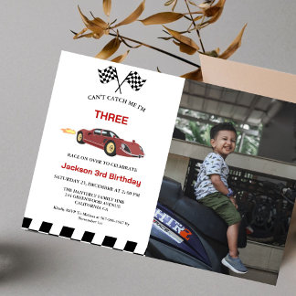 Tävling Car Boy 3rd Birthday Party Inbjudningar
