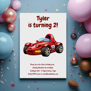 Tävling Car Boys Kids 2:a födelsedag Party Inbjudningar