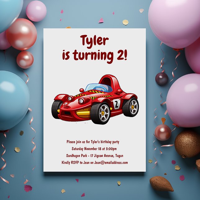 Tävling Car Boys Kids 2:a födelsedag Party Inbjudningar (Skapare uppladdad)