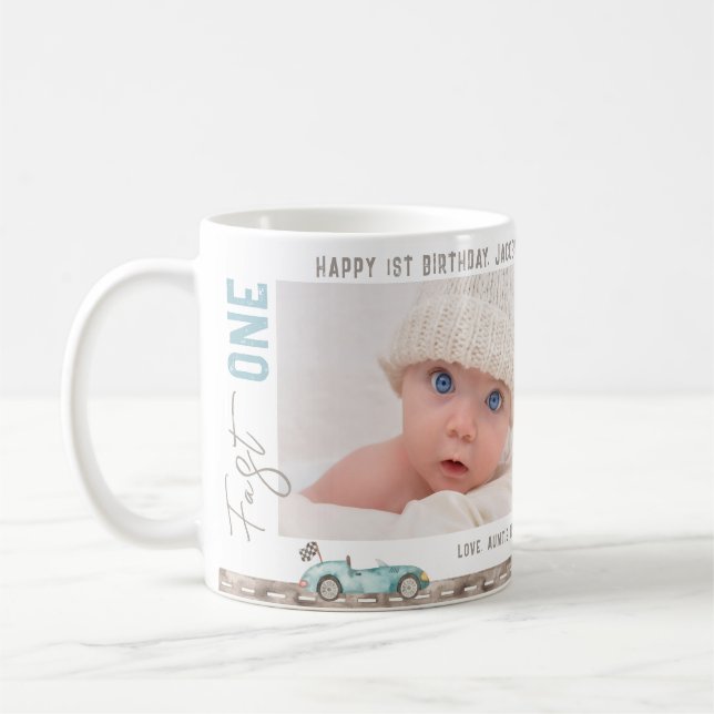 Tävling Car "Fast ONE" Birthday Gift Mugg (Vänster)