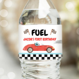 Tävling Car Fuel Vintage Tävla Red Boy Birthday Vattenflaskor Etikett