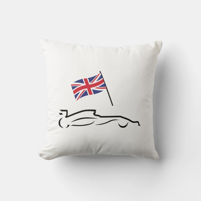 Tävling Car Line Teckning med British Flagga Kudde (Framsida)