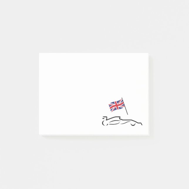 Tävling Car Line Teckning med British Flagga Post-it Block (Framsida)