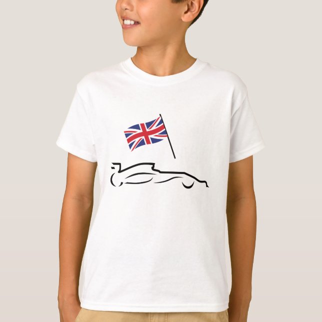 Tävling Car Line Teckning med British Flagga T Shirt (Framsida)